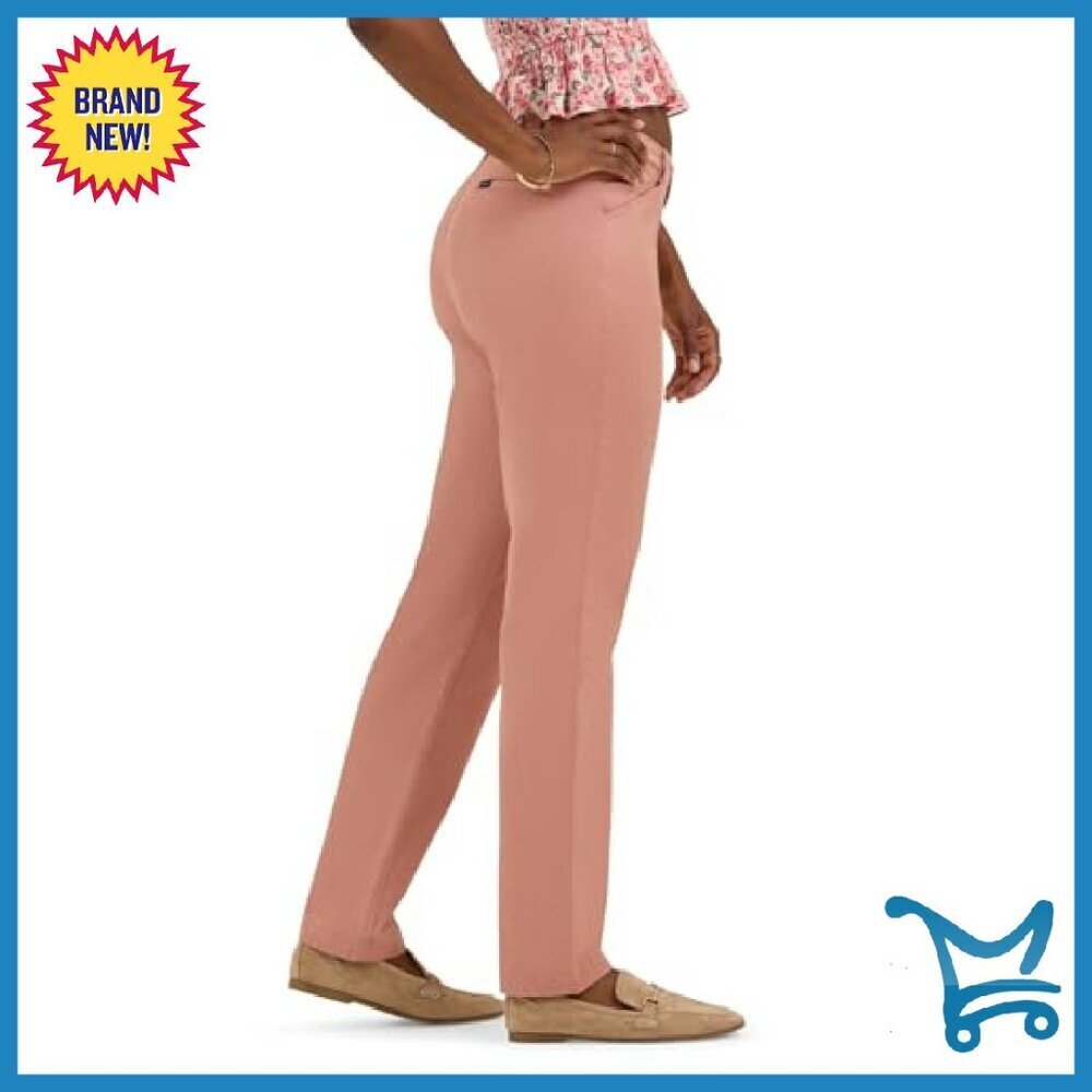 Regular Fit Stretch Chino Pants Mid Waist Straight Leg Casual - Picture 3 of 6